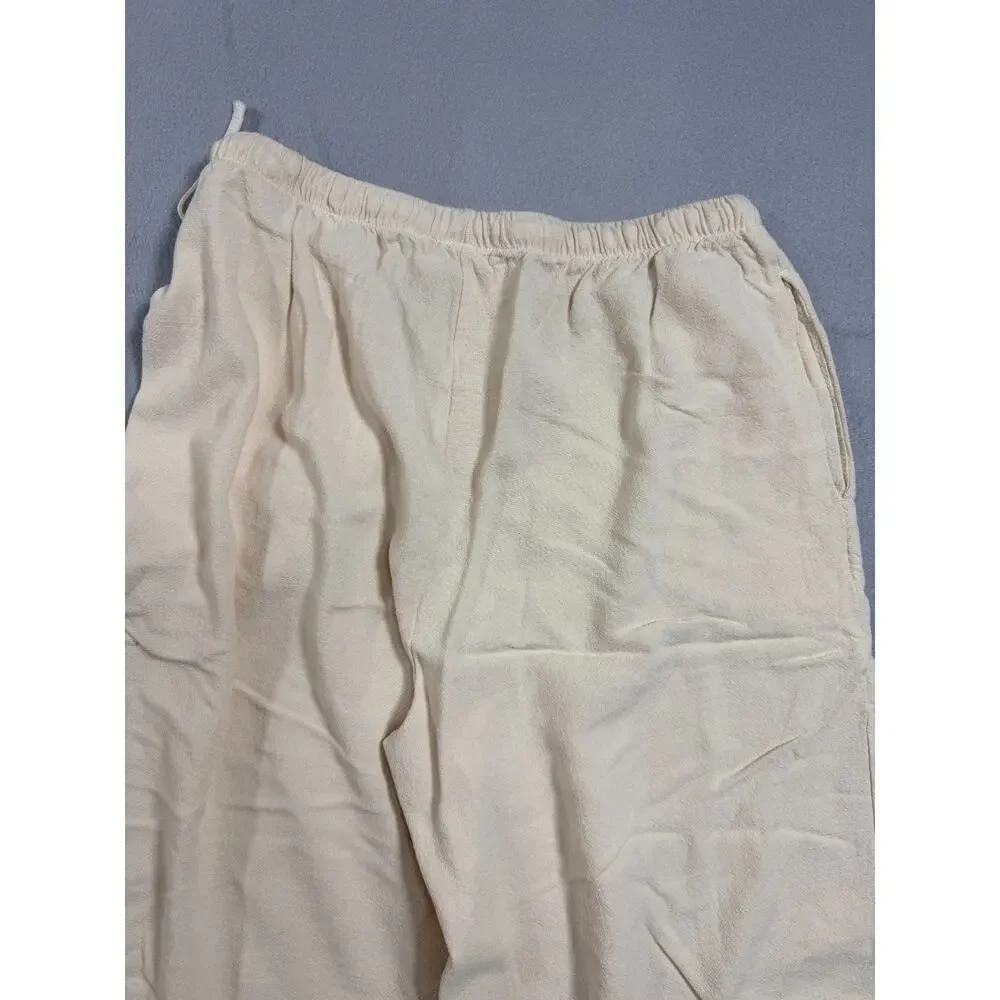 Womens Cotton Linen Pants Size Small Beige Trousers 12